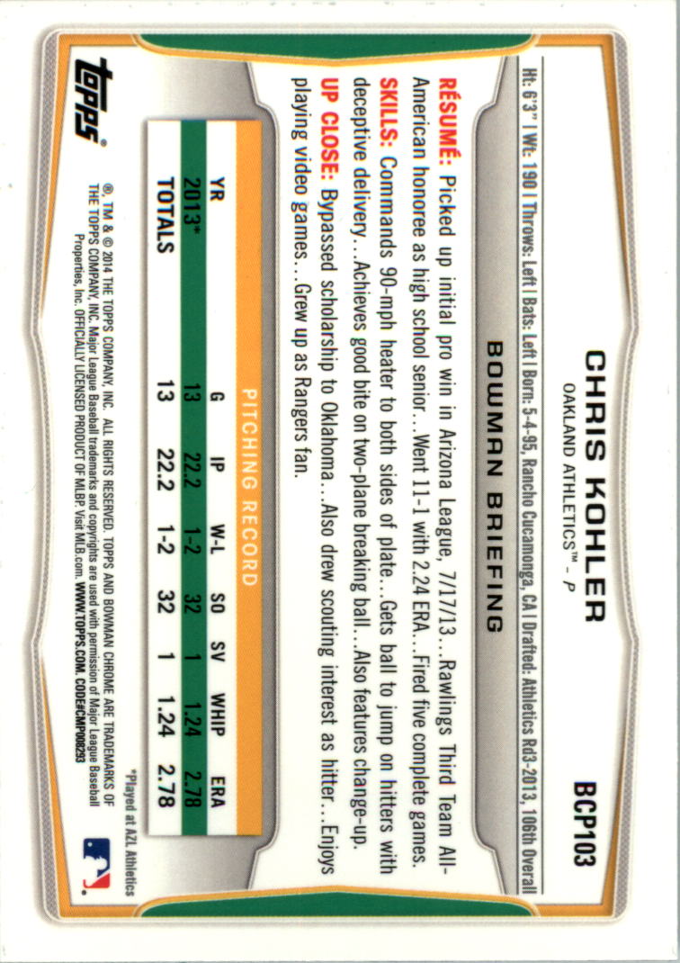 2014 Bowman Chrome Prospects Baseball Card Pick (Inserts) - Picture 200 of 212