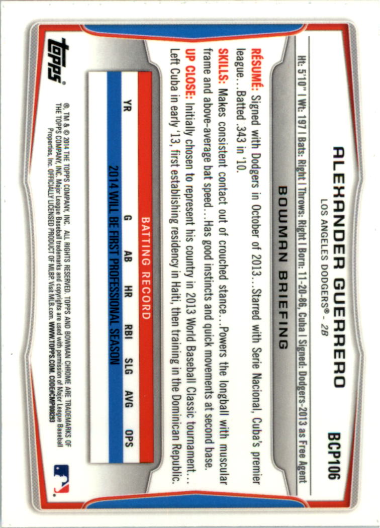 2014 Bowman Chrome Prospects Baseball Card Pick (Inserts) - Picture 206 of 212