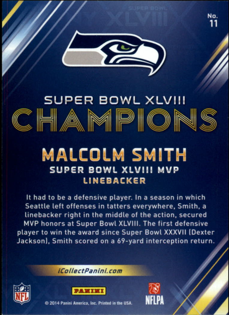 2014 Seahawks Panini Super Bowl XLVIII #11 Malcolm Smith MVP (First Card) back image