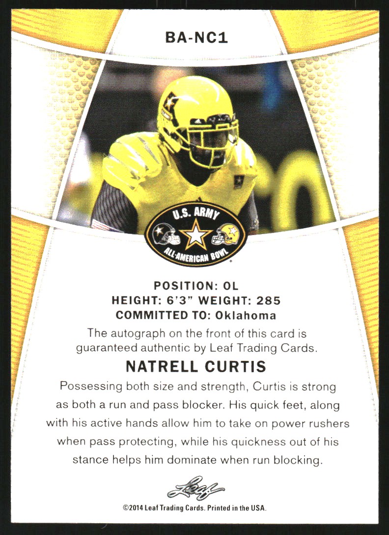 2014 Leaf Army All-American Bowl #BANC1 Natrell Curtis back image