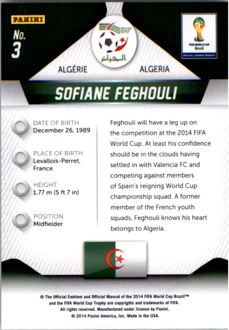 2014 Panini Prizm World Cup #3 Sofiane Feghouli back image