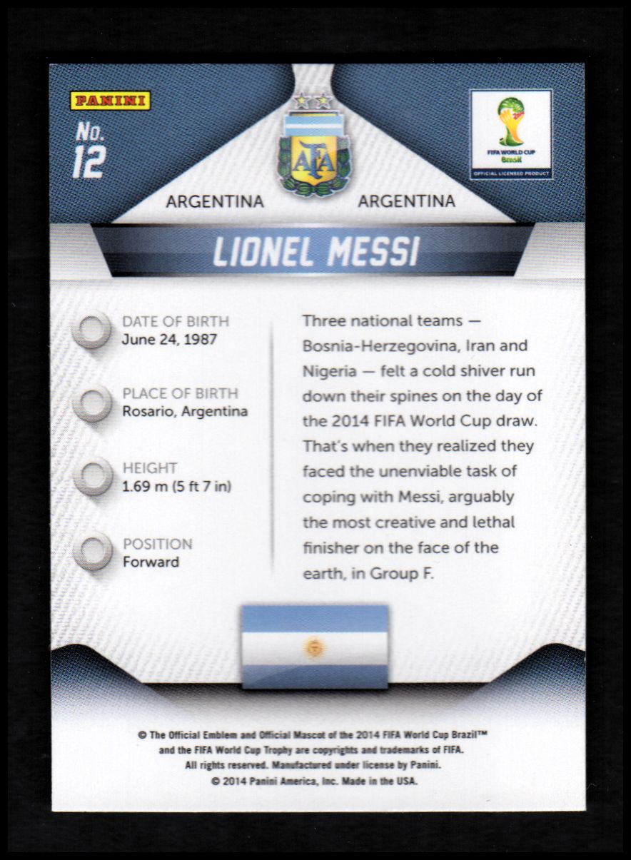 2014 Panini Prizm World Cup #12 Lionel Messi back image