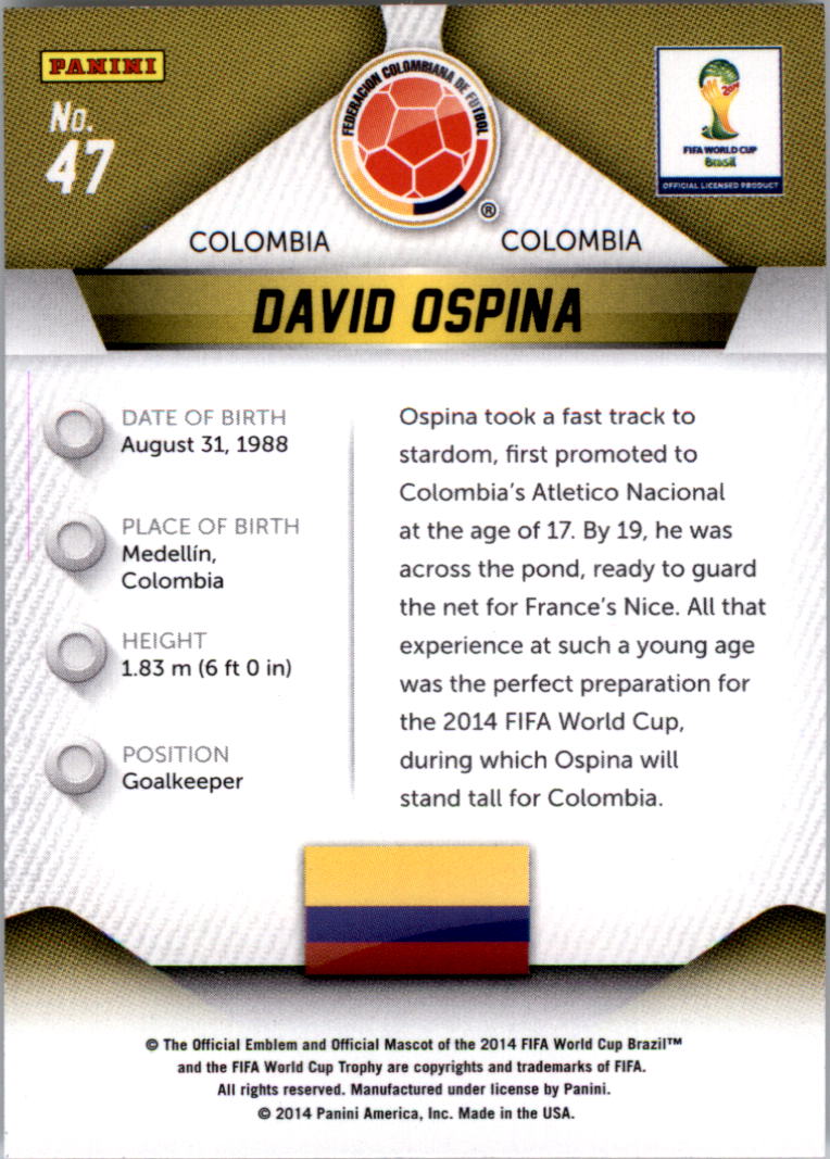 2014 Panini Prizm World Cup #47 David Ospina back image