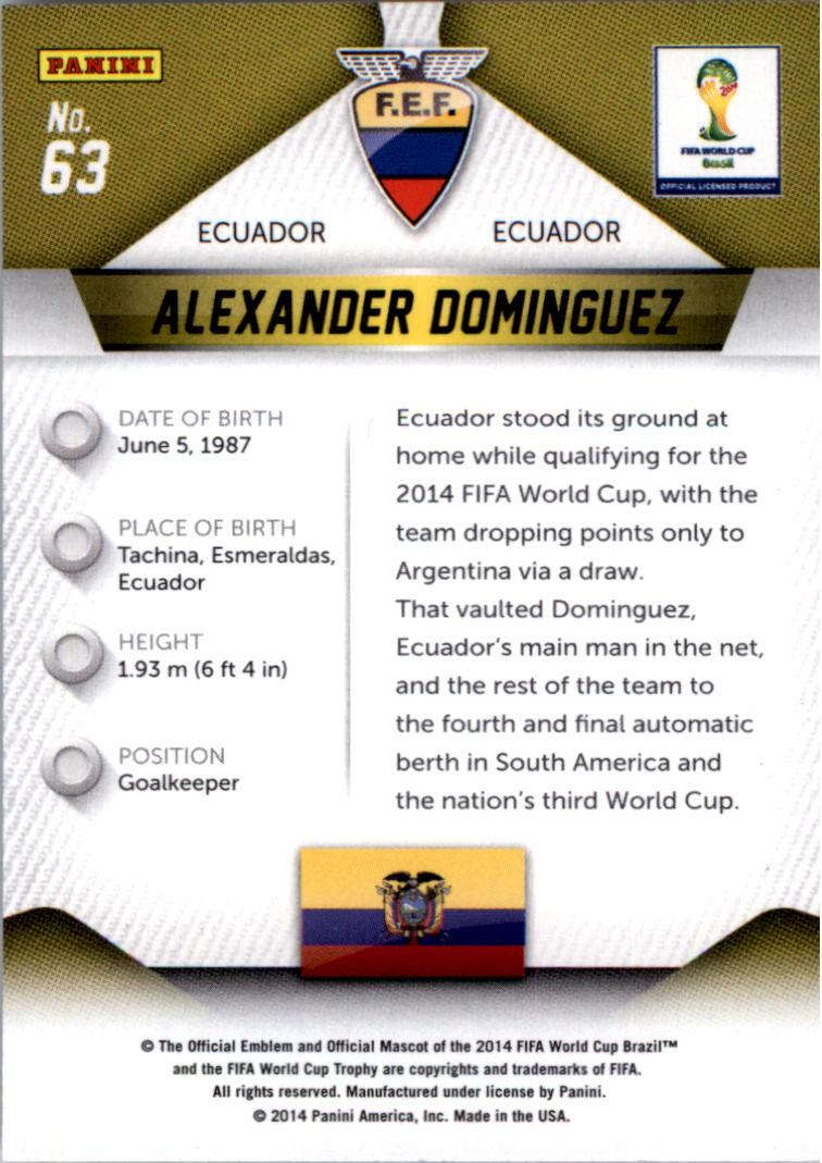 2014 Panini Prizm World Cup #63 Alexander Dominguez back image