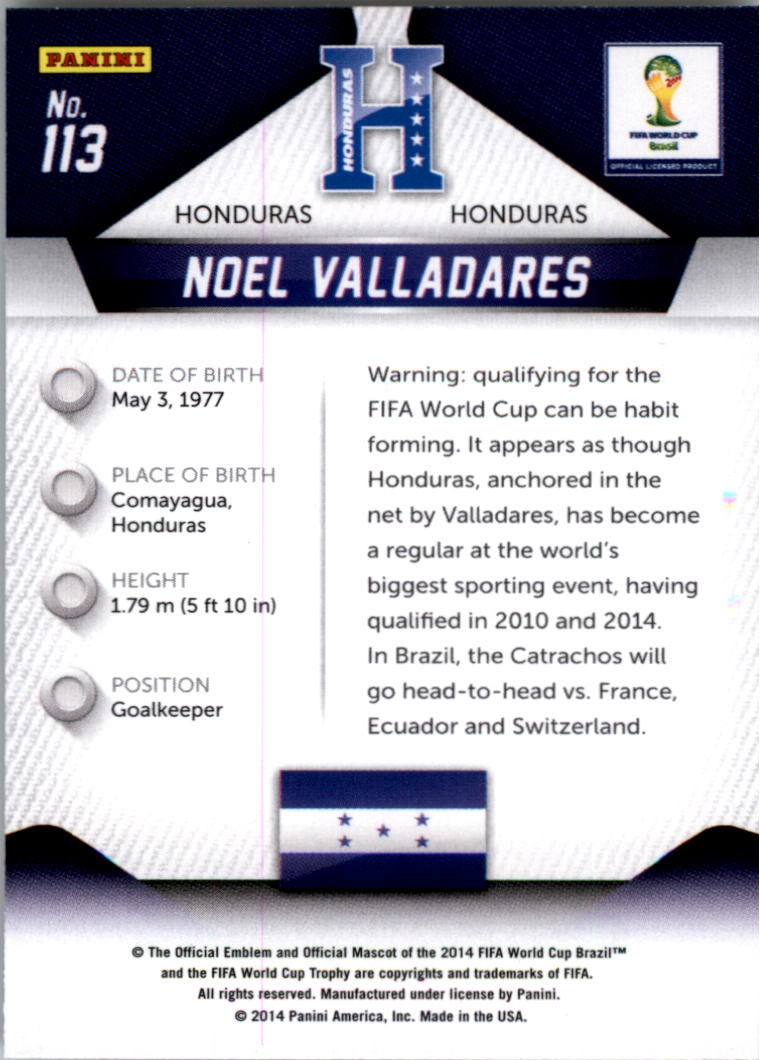 2014 Panini Prizm World Cup #113 Noel Valladares back image