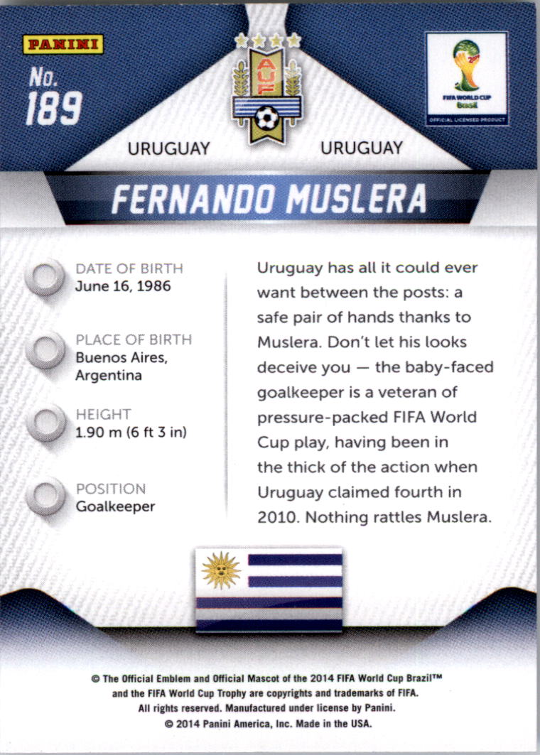 2014 Panini Prizm World Cup #189 Fernando Muslera back image
