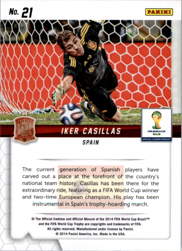 2014 Panini Prizm World Cup Guardians #21 Iker Casillas back image