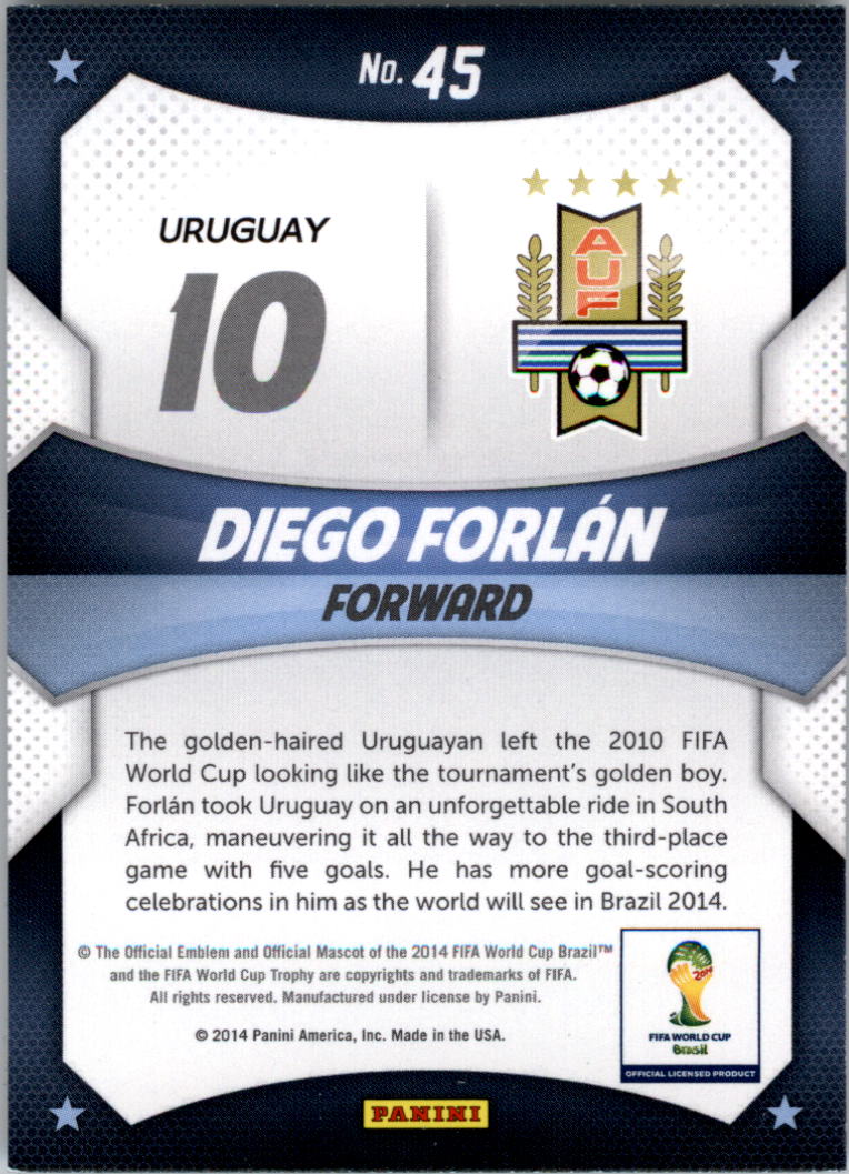 2014 Panini Prizm World Cup World Cup Stars #45 Diego Forlan back image