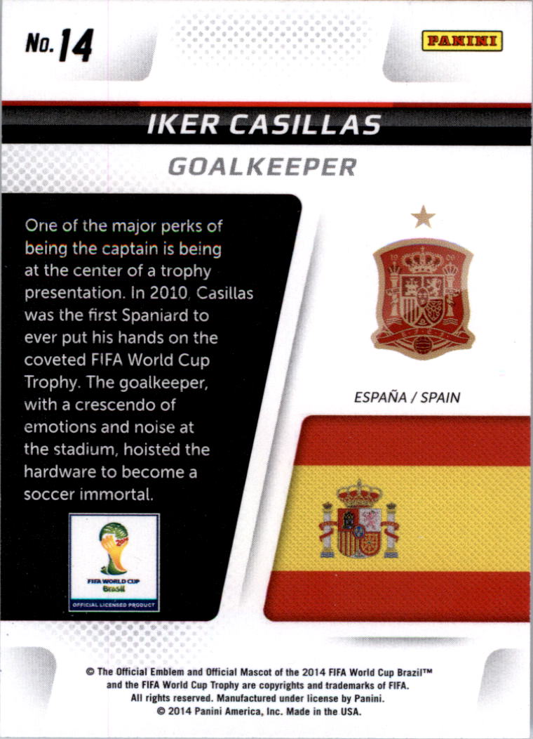 2014 Panini Prizm World Cup Cup Captains #14 Iker Casillas back image