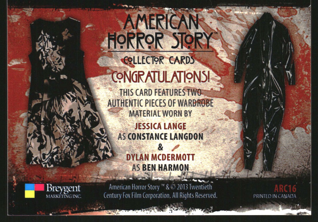 2014 Breygent American Horror Story Wardrobes #ARC23 Jessica Lange/Dylan McDermott back image