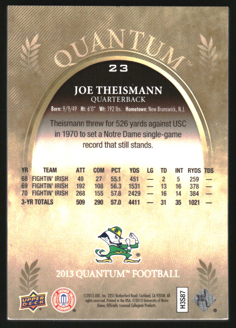 2013 Upper Deck Quantum #23 Joe Theismann back image