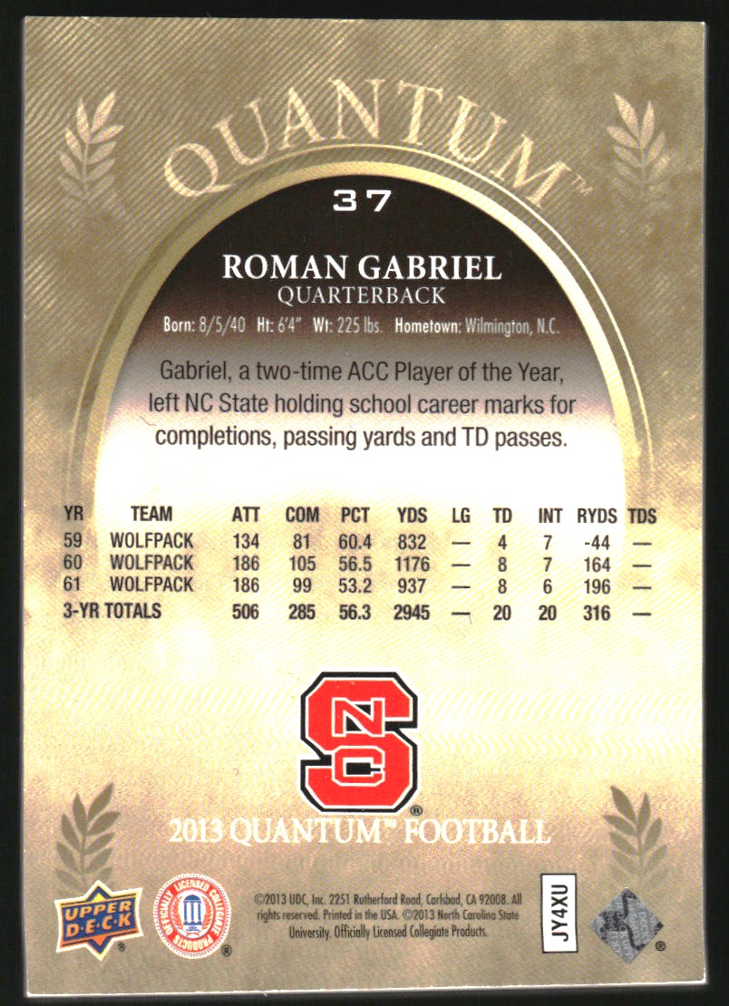 2013 Upper Deck Quantum #37 Roman Gabriel back image