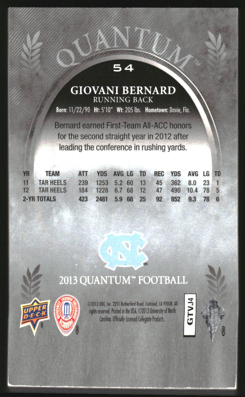 2013 Upper Deck Quantum #54 Giovani Bernard back image