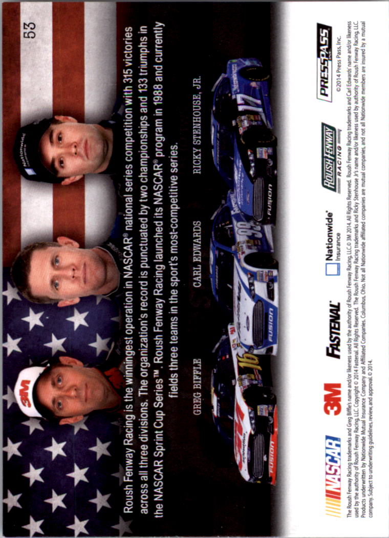 2014 Press Pass American Thunder #53 Greg Biffle/Carl Edwards/Ricky Stenhouse Jr. BIA back image