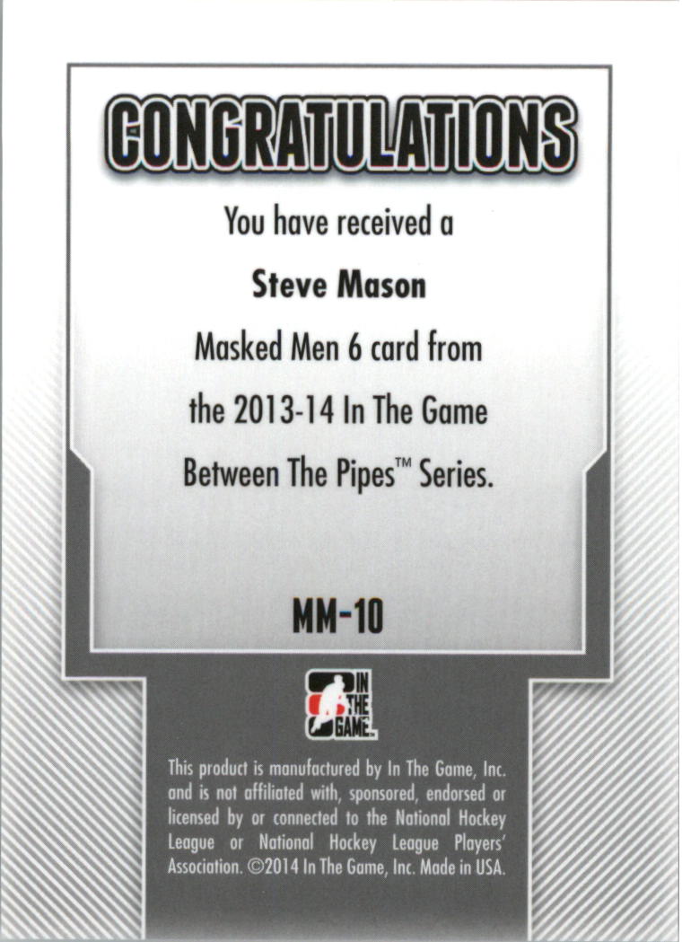 2013-14 Between the Pipes Masked Men 6 Silver #MM10 Steve Mason back image