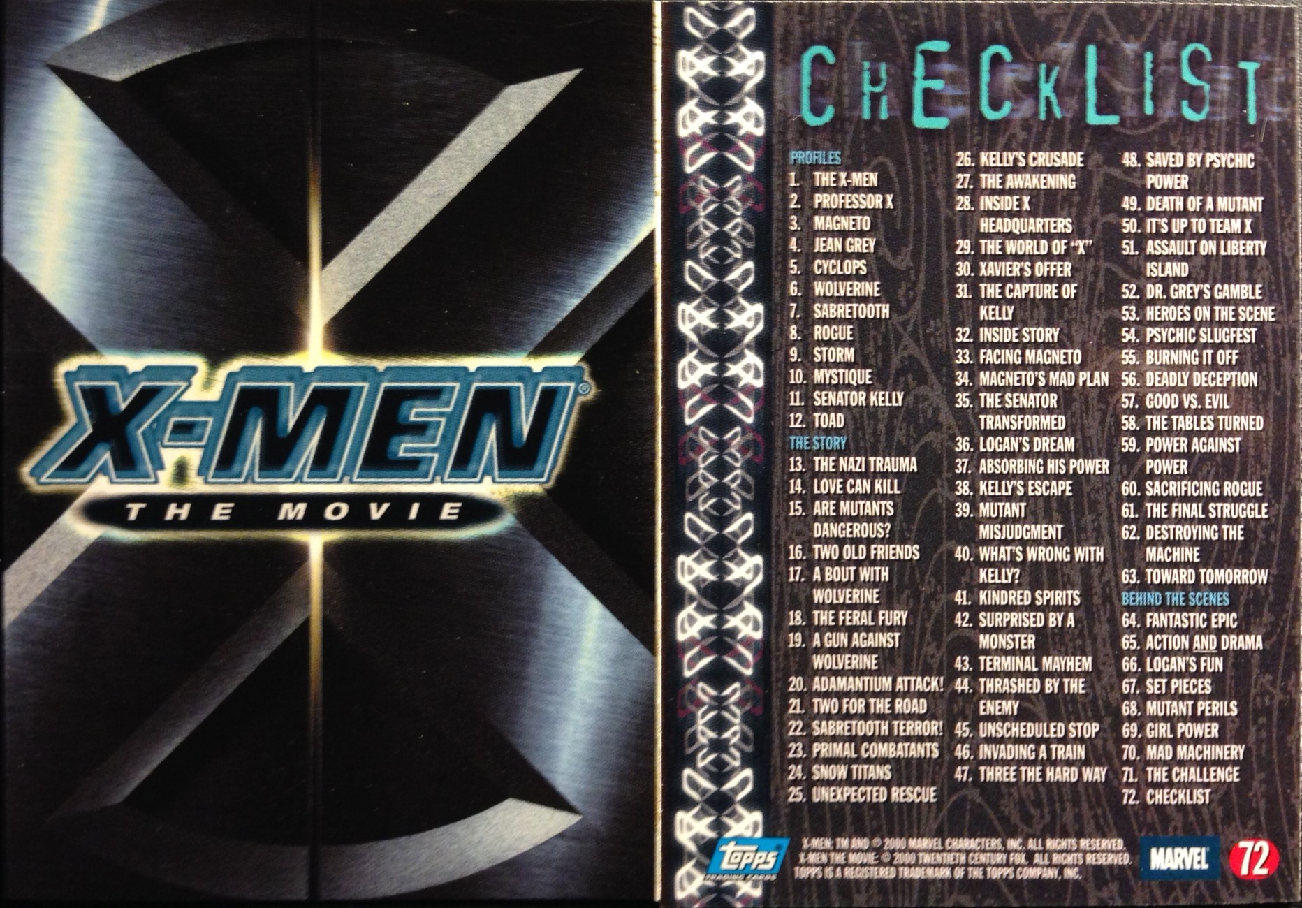 2000 Topps X-Men The Movie Base Set - 72 Cards