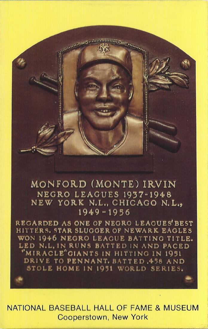 Hall of Fame Plaque Postcards #NNO Monte Irvin
