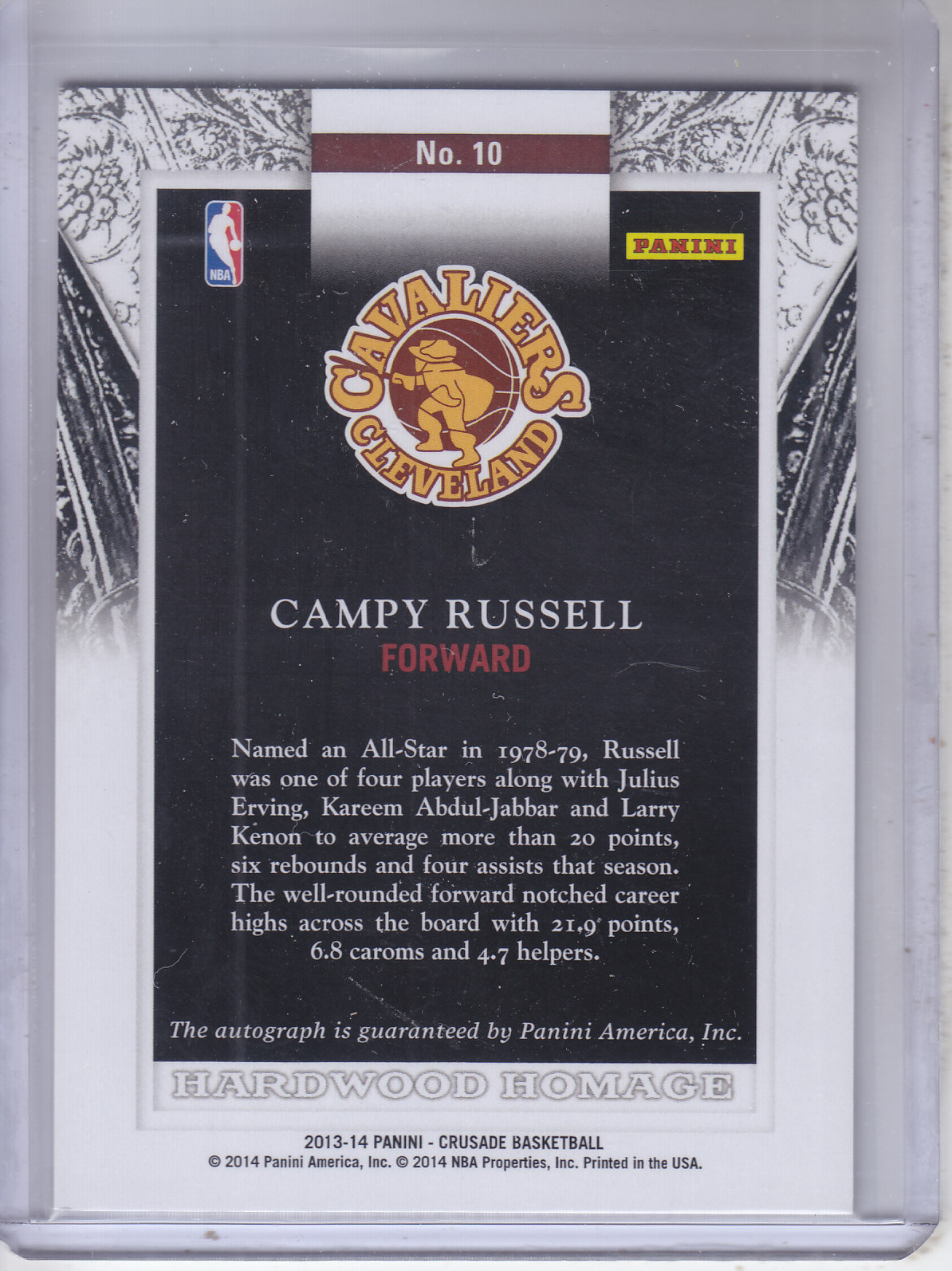 2013-14 Panini Crusade Hardwood Homage Autographs #10 Campy Russell/199 back image