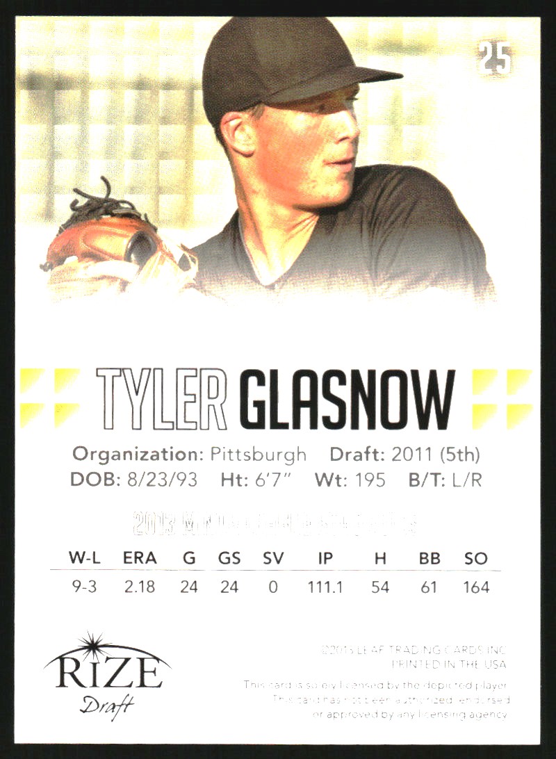 2013 Rize Draft Blue #25 Tyler Glasnow back image