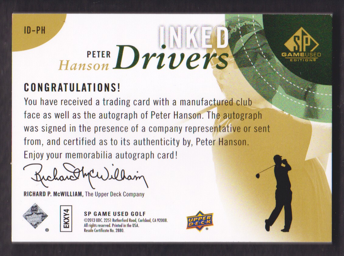 2014 SP Game Used Inked Drivers #IDPH Peter Hanson D back image