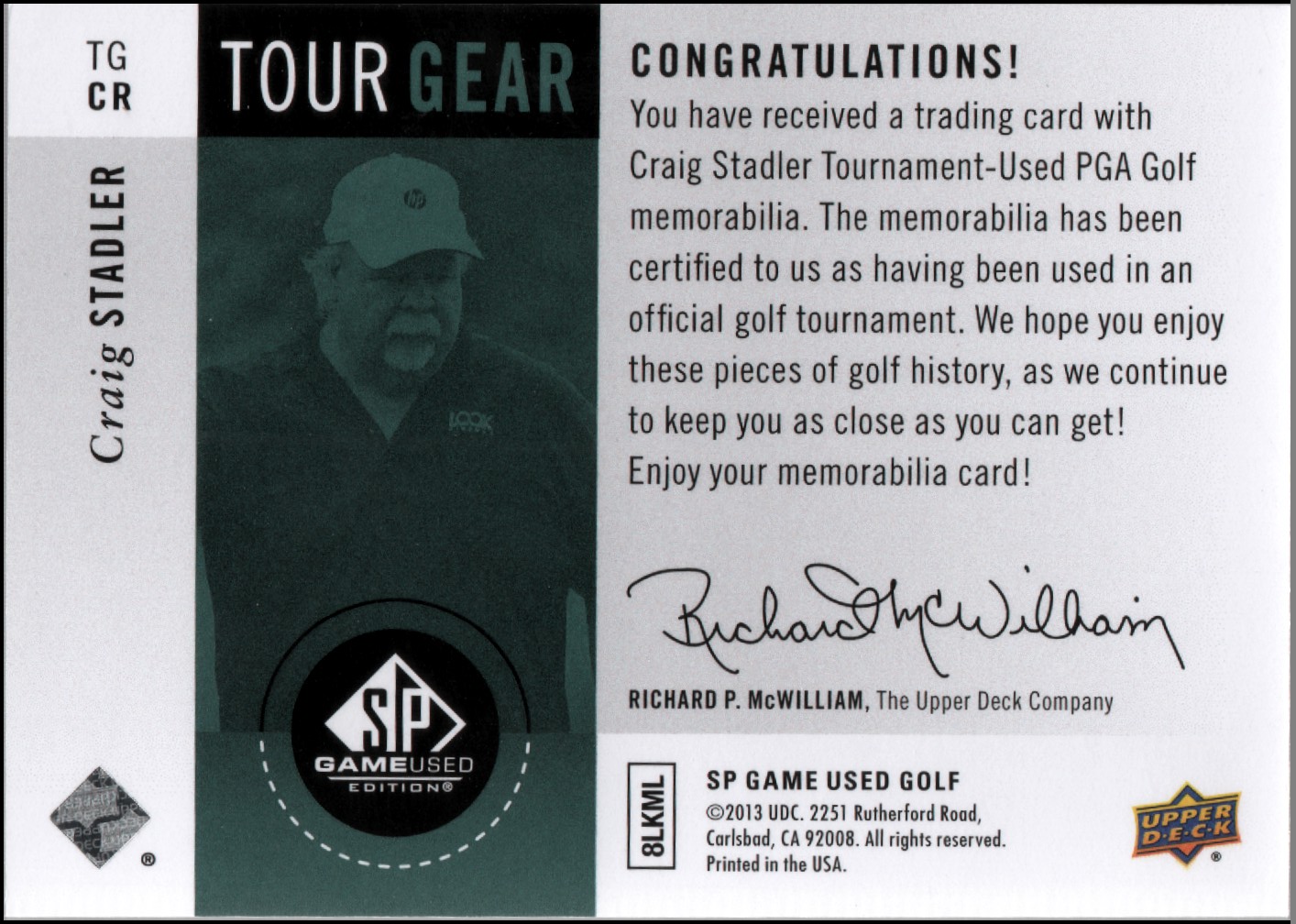 2014 SP Game Used Tour Gear #TGCR Craig Stadler C back image