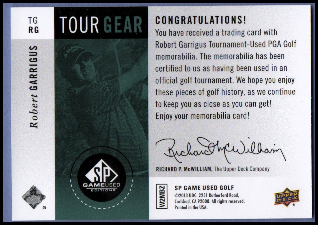 2014 SP Game Used Tour Gear #TGRG Robert Garrigus C back image