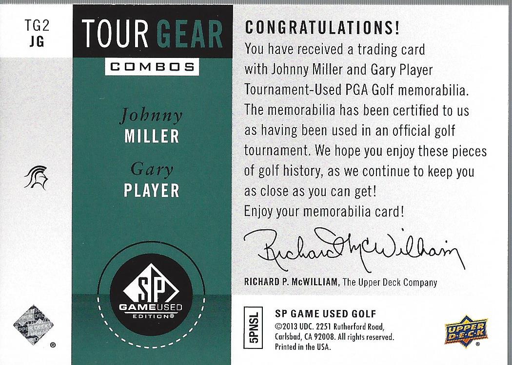 2014 SP Game Used Tour Gear Dual #TG2JG Johnny Miller/Gary Player B back image