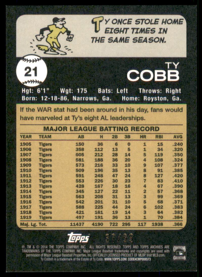 2014 Topps Archives Silver #21 Ty Cobb back image
