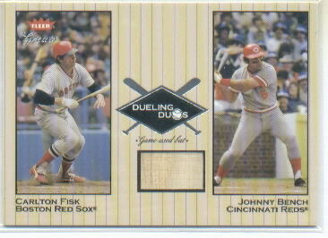 2002 Fleer Greats of the Game Dueling Duos Game Used Single # Johnny Bench Game-Used Bat Card w/ Carlton Fisk 