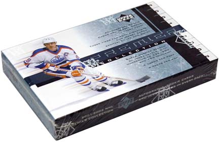 2001-02 Upper Deck Premier (Ultimate) Collection Hockey Pack, ONE numbered Rookie, ONE Game Worn Jersey and ONE Autograph card 