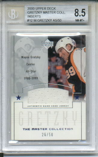 Wayne Gretzky 2000 Upper Deck Wayne Gretzky Master Collection Inserts #12 All-Star Game-Used Jersey Card Serial #26/50 BGS Graded Nm-Mt+ 8.5
