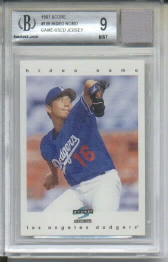 1997 Score #159 Hideo Nomo Graded BGS Mint 9 w/ Game-Used Jersey Swatch