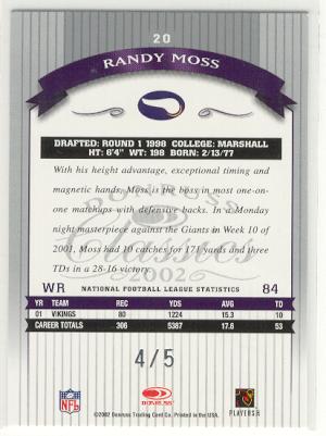 2002 Donruss Classics The National #20 Randy Moss 4/5 Minnesota Vikings