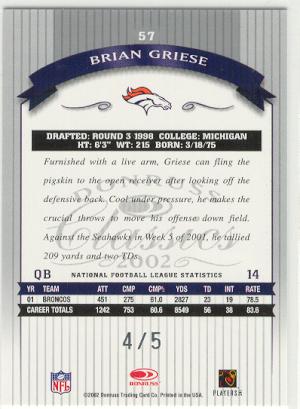 2002 Donruss Classics The National #57 Brian Griese 4/5 Denver Broncos