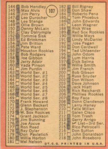 1969 Topps #107A Checklist 2 ERR/Bob Gibson/161 Jim Purdin