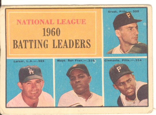 1961 Topps #41 NL Batting Leaders/Dick Groat/Norm Larker/Willie Mays/Roberto Clemente