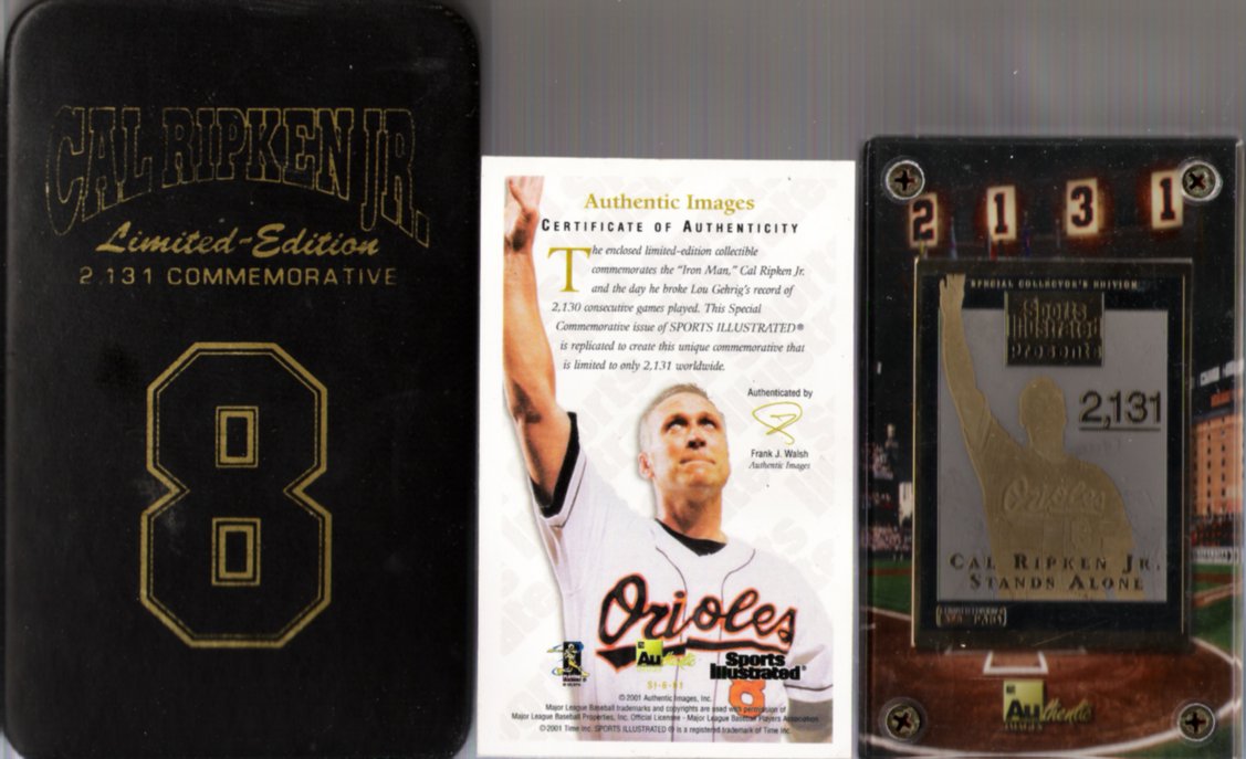 2001 Cal Ripken JR Authentic Images Limited Edition Card #325/2131 Commemorative Card With COA & Collector's Case! BEAUTIFUL!!