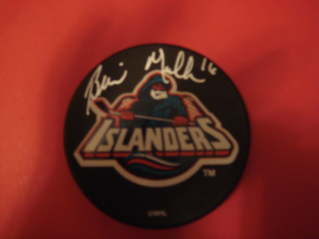 Brian Mullen Autographed New York Islanders Fishermans Puck With COA