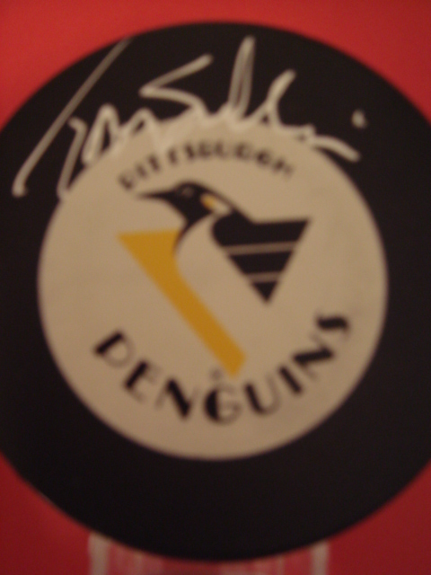 Tomas  Sandstrom Autographed Pittsburgh Penguins Hockey Puck With COA