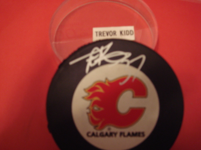 Trevor Kidd Autographed Calgary Flames Hockey Puck With COA