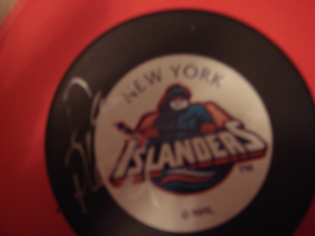 Dan Plante Autographed New York Islanders Fisherman Puck With COA