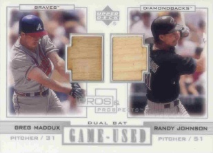 2001 Upper Deck Pros and Prospects Game-Used Dual Bat #PPMJ Greg Maddux/Randy Johnson