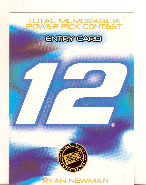 2004 Press Pass Total Memorabilia Power Pick #TM2 Ryan Newman