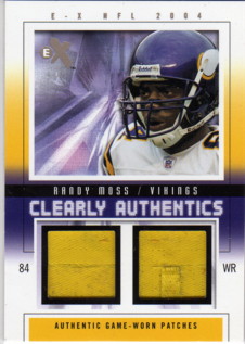 2004 E-X Clearly Authentics Dual Patch Tan #CARM Randy Moss