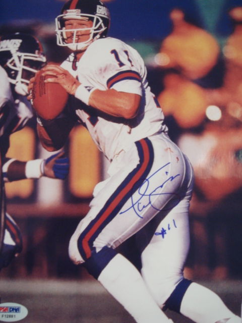 Phil Simms Autographed 8 x 10 Giants picture With PSA Coa 