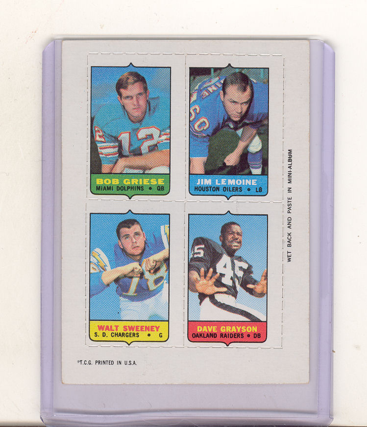 1969 Topps Four-in-One Inserts #1 Grady Alderman/Jerry Smith/Gale Sayers/Dick LeBeau
