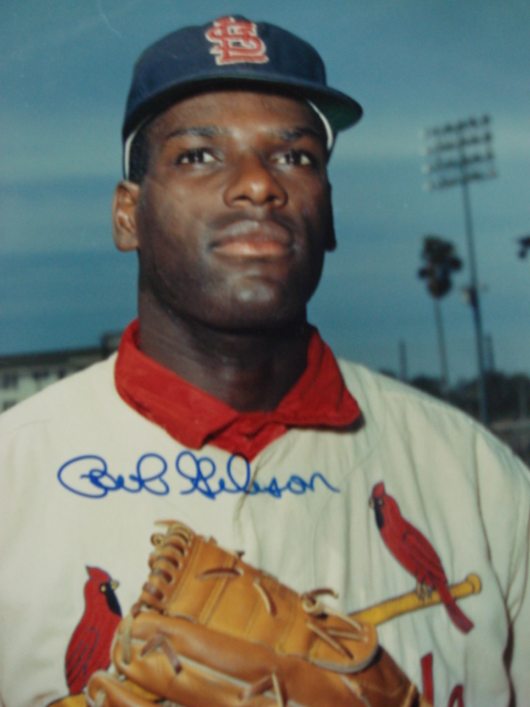 Bob Gibson Autographed 8 x 10  Cardinals Picture with PSA Coa