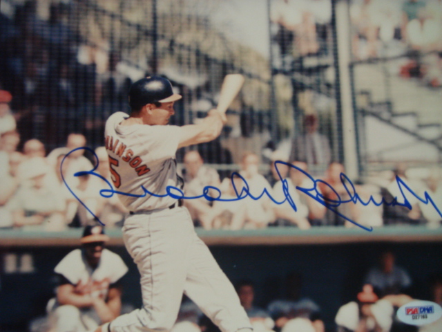 Brooks Robinson Autographed 8 x 10  Orioles picture with PSA Coa