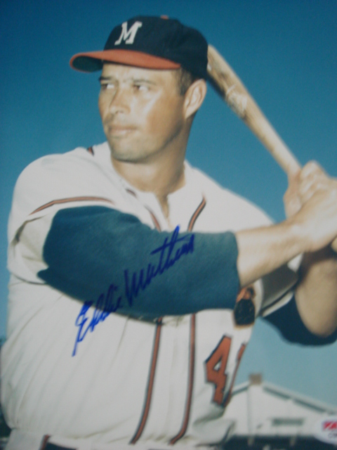 Eddie Mathews Autographed 8 x 10 Mil. Braves picture with PSA Coa