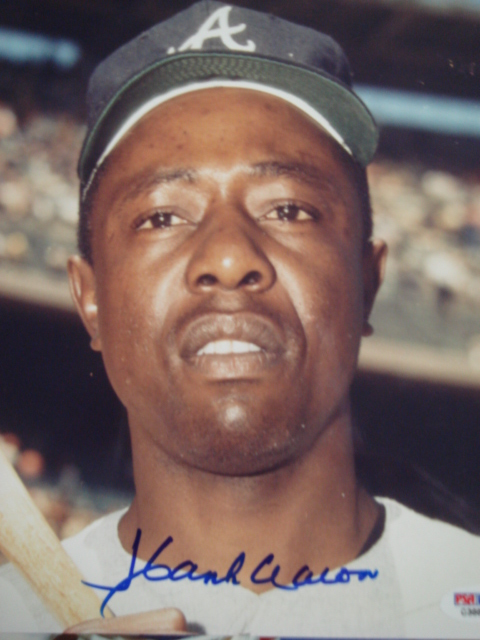 Hank Aaron autographed 8 x 10 Alt. Braves picture with PSA Coa